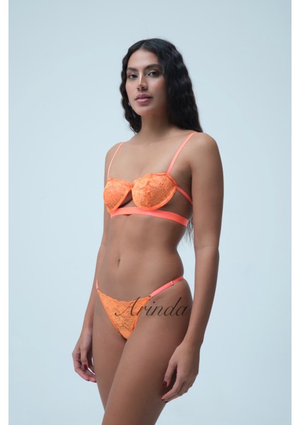 Kate Balenli Dantelli Iç Çamaşırı Takımı Neon Turuncu fırsatları