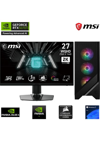 S32DK i9 14900KF / 64GB 6000MHz DDR5 Ram / 2TB SSD GEN4 / RTX5070Ti 16GB / 240mm Sıvı Soğutma / 27" 2K 180Hz. / B760 MSI Oyuncu Bilgisayarı