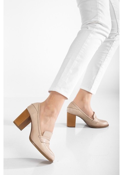 Kadın Deri Saraçlı Klasik Topuklu Ayakkabı - Bej fiyatları