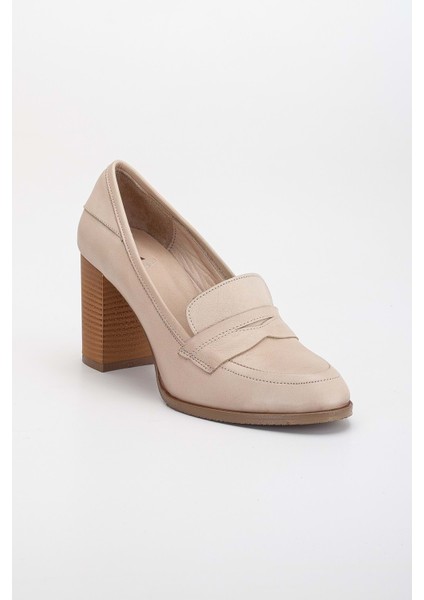 Kadın Deri Saraçlı Klasik Topuklu Ayakkabı - Bej fırsatları