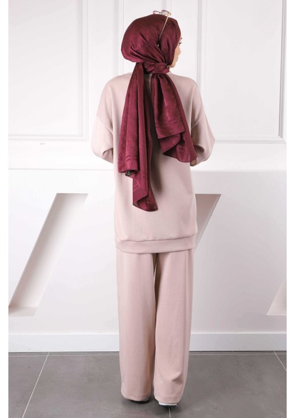 Bej Omzu Düğmeli Tunik Pantolonlu Modal Takım fırsatları