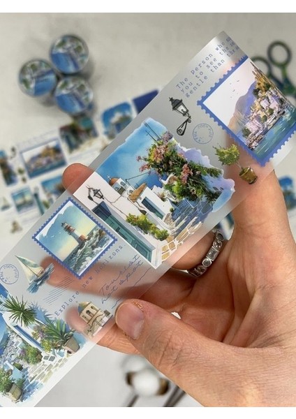 Islands Of Greece Temalı Mavi Renk Washi Bant /washi Tape/ Sticker/ Bullet Journal fırsatları