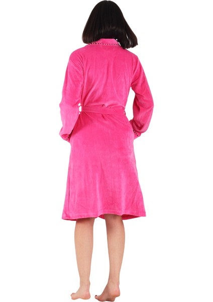 Pembe Renk Kadife Kumaş Kadın Sabahlık (Büyük Beden Seçeneğiyle) fırsatları