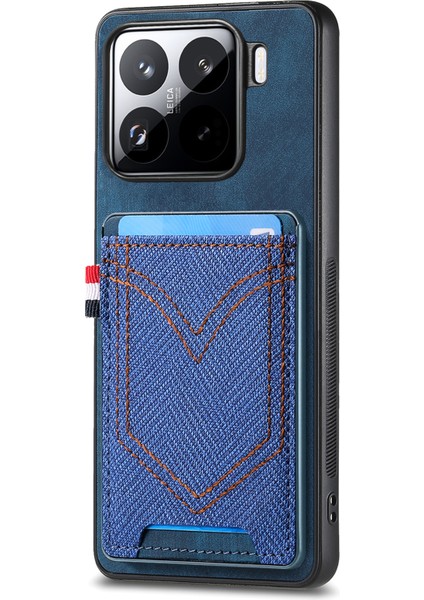 Xiaomi 15 Telefon Kılıfı Retro Jean Kumaş Doku Deri Arka Kapak Kart Sahibinin (Yurt Dışından)