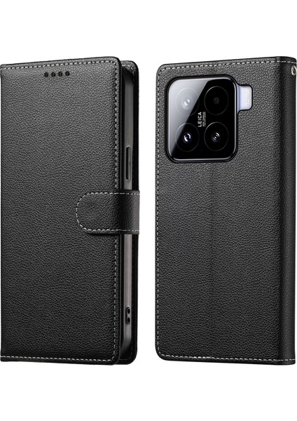 Xiaomi 15 Litchi Doku Deri Manyetik Toka Cüzdan Halkalı Telefon Kılıfı Bilek Kayışı ile (Yurt Dışından)