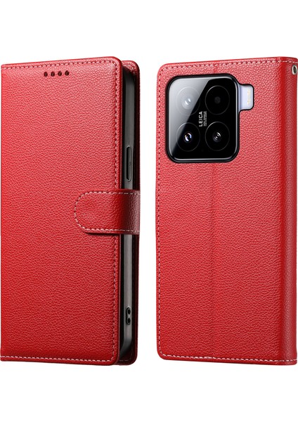 Xiaomi 15 Litchi Doku Deri Manyetik Toka Cüzdan Halkalı Telefon Kılıfı Bilek Kayışı ile (Yurt Dışından)