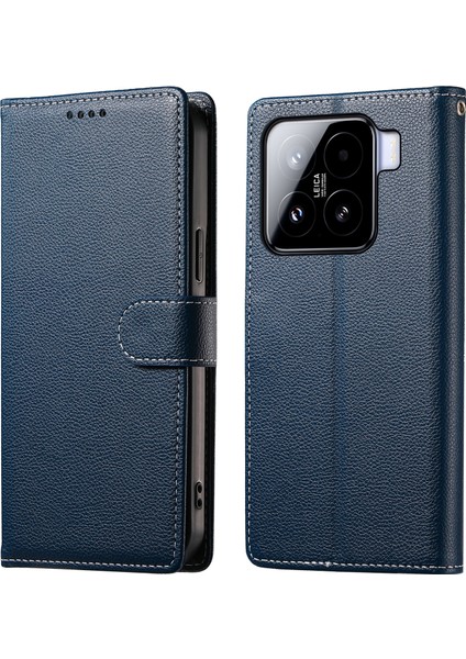 Xiaomi 15 Litchi Doku Deri Manyetik Toka Cüzdan Halkalı Telefon Kılıfı Bilek Kayışı ile (Yurt Dışından)