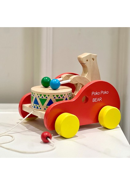 Bebek Çekme Çekme Çekme Adım Ahşap Erken Eğitim Oyuncak Eğitici Davul Çekme Araba (Yurt Dışından) fiyatları