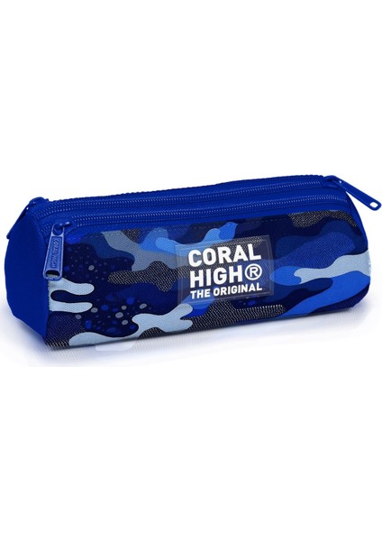 Kids Lacivert Saks Kamuflaj Desenli Üç Bölmeli Kalem Çantası 11189