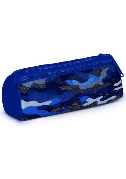 Kids Lacivert Saks Kamuflaj Desenli Üç Bölmeli Kalem Çantası 11189 modelleri
