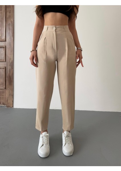 Kadın Yüksek Bel Havuç Kesim Pensli Kumaş Pantolon fiyatları