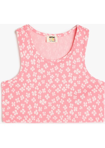 Bisiklet Yaka Kolsuz Çiçek Baskılı Crop Atlet