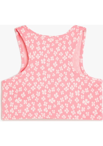 Bisiklet Yaka Kolsuz Çiçek Baskılı Crop Atlet fiyatları