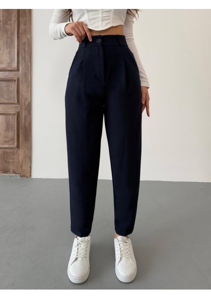 Kadın Yüksek Bel Havuç Kesim Pensli Kumaş Pantolon fiyatları