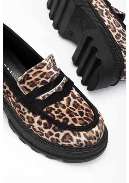 746-759 Leopar Günlük Yüksek Tabanlı Loafer Ayakkabı