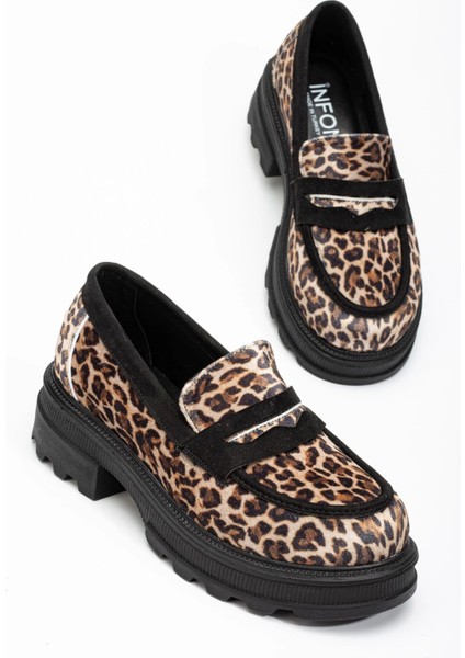 746-759 Leopar Günlük Yüksek Tabanlı Loafer Ayakkabı