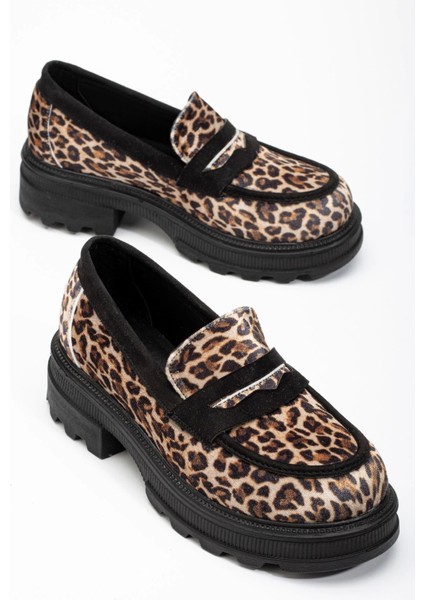746-759 Leopar Günlük Yüksek Tabanlı Loafer Ayakkabı