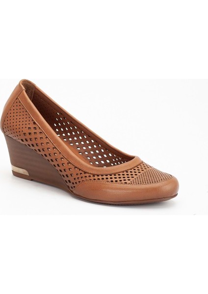 Kadın Deri Lazerli Dolgu Topuklu Ayakkabı - Taba fırsatları