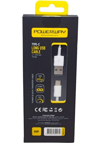 BTX09 USB Typce-C 2 Metre Long Hızlı Şarj Destekli Şarj ve Data Kablosu