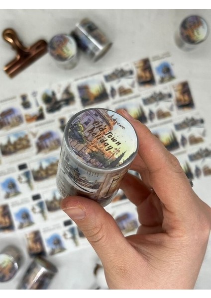 Old Town Holiday Temalı Çok Renkli Washi Bant /washi Tape/ Sticker/ Bullet Journal