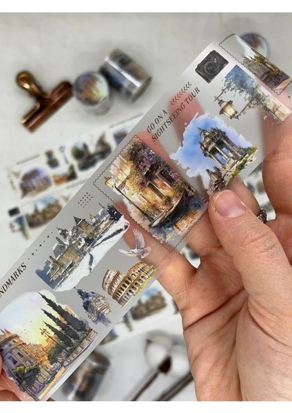 Old Town Holiday Temalı Çok Renkli Washi Bant /washi Tape/ Sticker/ Bullet Journal modelleri