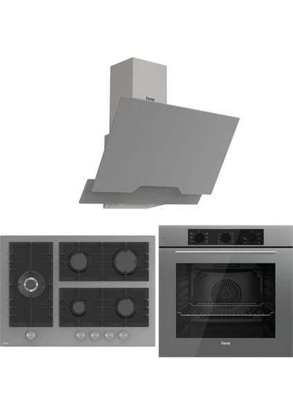Flowart Bl Modüler Seriisi 3'lü Gri Ankastre Set ( QBL62CPR-BL138-D065 )