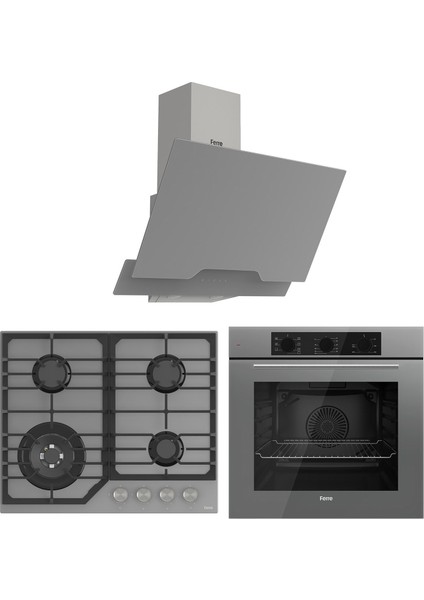 Flowart Nt Asimetrik Seriisi 3'lü Gri Ankastre Set ( QBL62CPR-NT028-D065 )