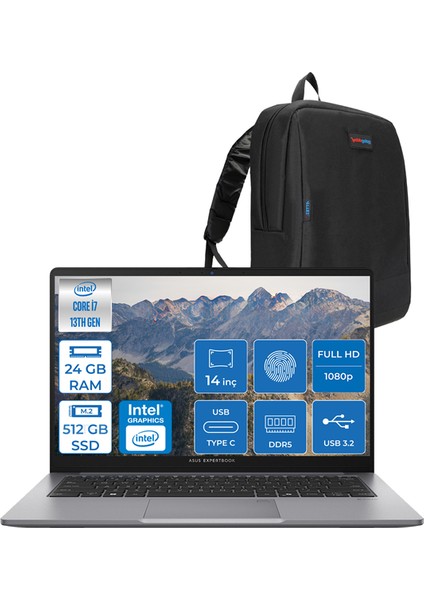 Expertbook P1 P1403 Intel Core I7-13620H 24GB Ddr5 512GB SSD Freedos 14" Fhd Intel UHD Taşınabilir Bilgisayar WP1403CVAI716512G0D12+ZETTAÇANTA