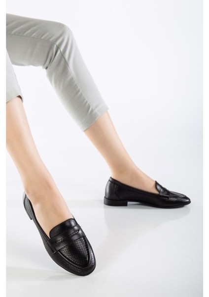 Kadın Deri Günlük Saraçlı Lazerli Babet - Siyah fiyatları