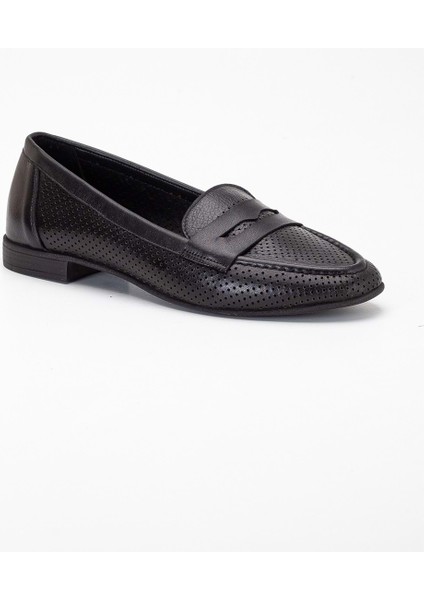 Kadın Deri Günlük Saraçlı Lazerli Babet - Siyah fırsatları