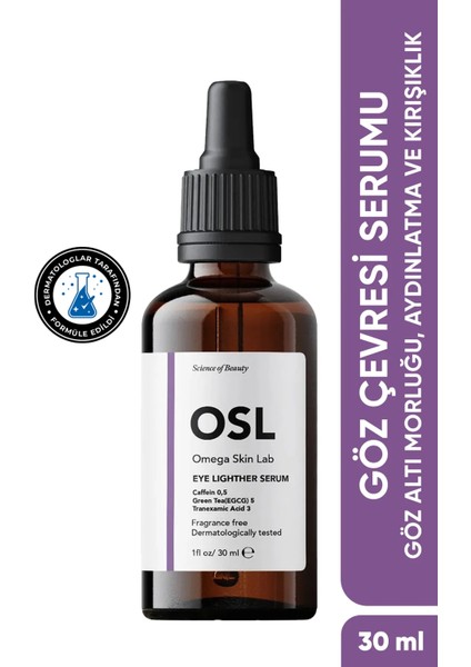 Omega Skin Lab - Göz Altı Morluğu, Aydınlatıcı Ve Çizgiler İçin Göz Çevresi Serumu - Eye Lighter Serum 30ml