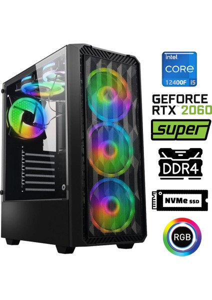 XSR1075 I5 12400F 64GB Ram 1tb M.2 Nvme SSD 8gb RTX2060 Super Masaüstü Oyuncu Bilgisayarı