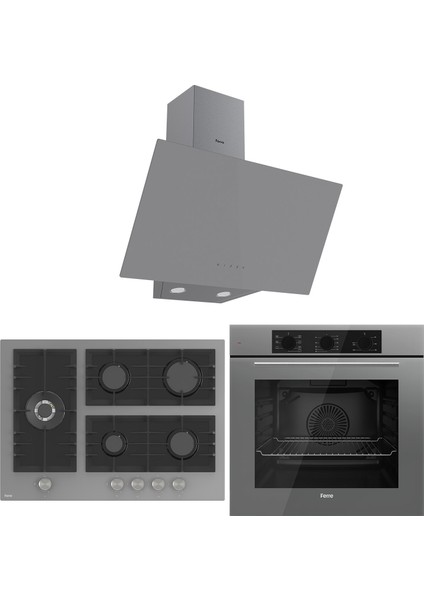 Flowart Bl Modüler Seriisi 3'lü Gri Ankastre Set ( QBL62CPR-BL138-D079 )