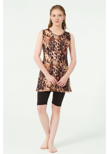 Leopar Desenli Sıfır Kol Yarı Kapalı Mayo fiyatları