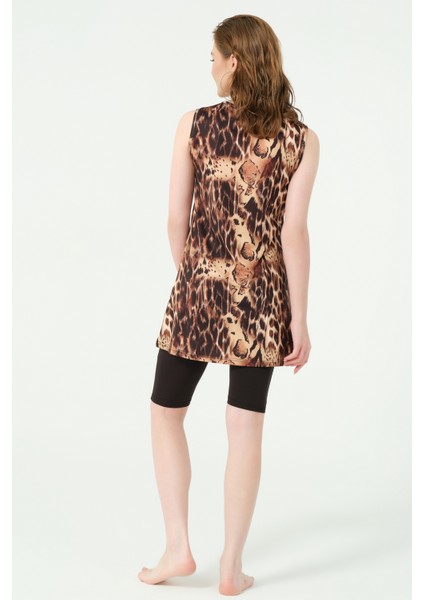 Leopar Desenli Sıfır Kol Yarı Kapalı Mayo indirimleri