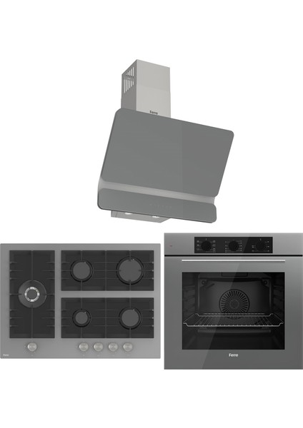 Flowart Bl Modüler Seriisi 3'lü Gri Ankastre Set ( QBL62CPR-BL138-D082 )