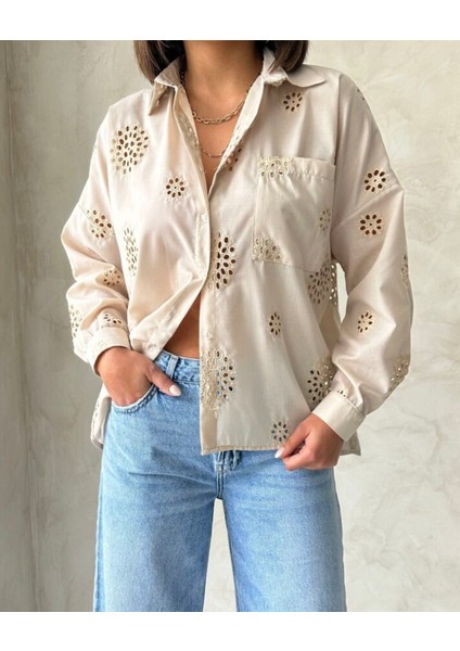 Brode Desenli Uzun Kollu Delikli Gömlek modelleri