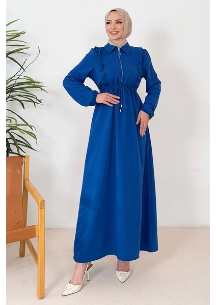 Ansel Fırfırlı Elbise 1368 - Indigo
