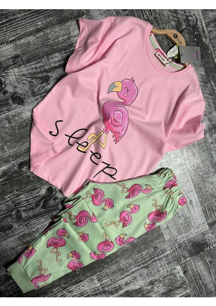 Flamingo Baskılı Garson Kız Pijama Takımı