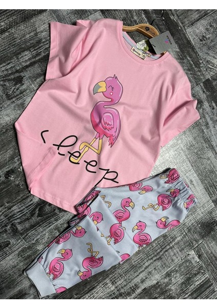 Flamingo Baskılı Garson Kız Pijama Takımı