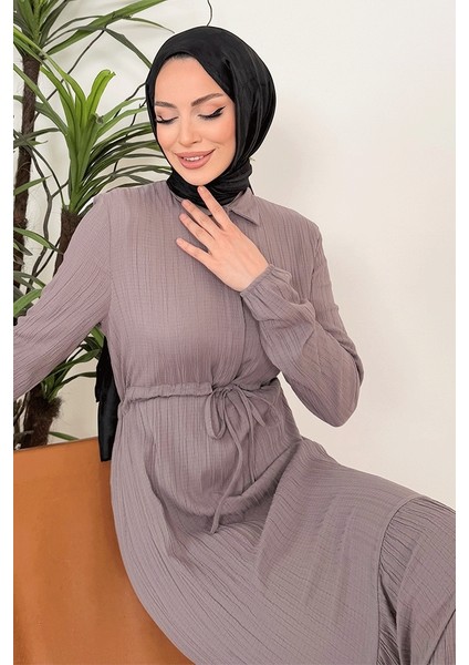 Marin Gömlek Yaka Elbise 1367 - Taş