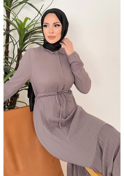 Marin Gömlek Yaka Elbise 1367 - Taş