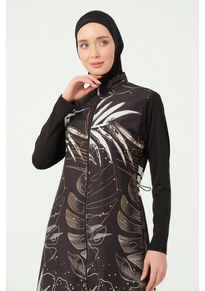 Gold Desenli Uzun Tesettür Mayo