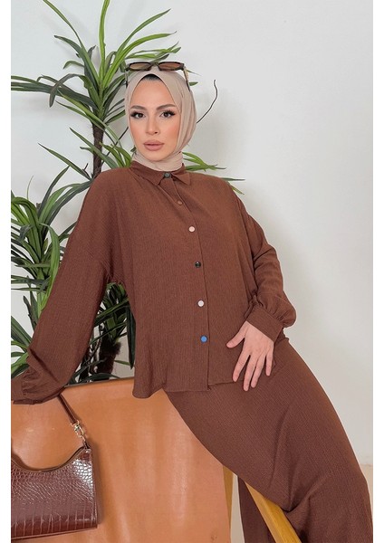 Bürümcük Gömlek Elbise Ikili Takım 1362 - Kahve modelleri