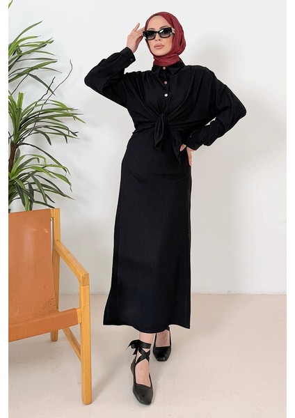 Bürümcük Gömlek Elbise Ikili Takım 1362 - Siyah