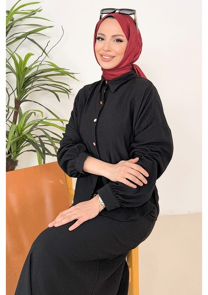 Bürümcük Gömlek Elbise Ikili Takım 1362 - Siyah modelleri