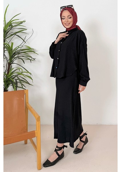 Bürümcük Gömlek Elbise Ikili Takım 1362 - Siyah fırsatları