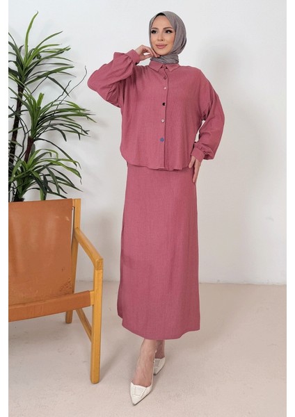 Bürümcük Gömlek Elbise Ikili Takım 1362 - Gül Kurusu