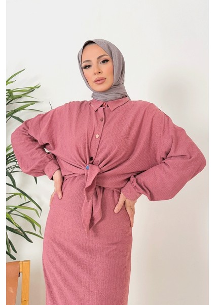 Bürümcük Gömlek Elbise Ikili Takım 1362 - Gül Kurusu modelleri