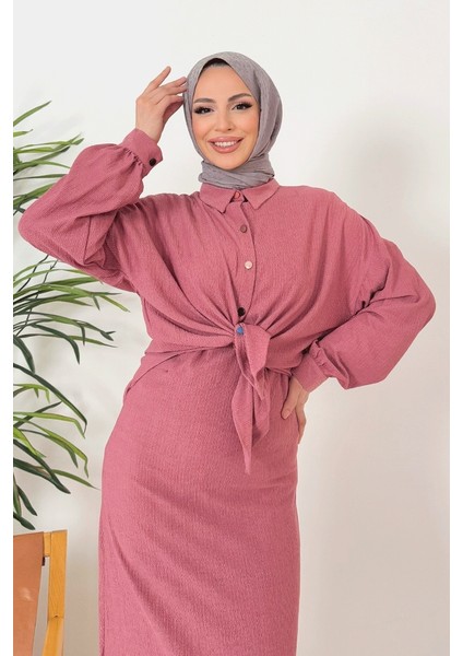 Bürümcük Gömlek Elbise Ikili Takım 1362 - Gül Kurusu fırsatları